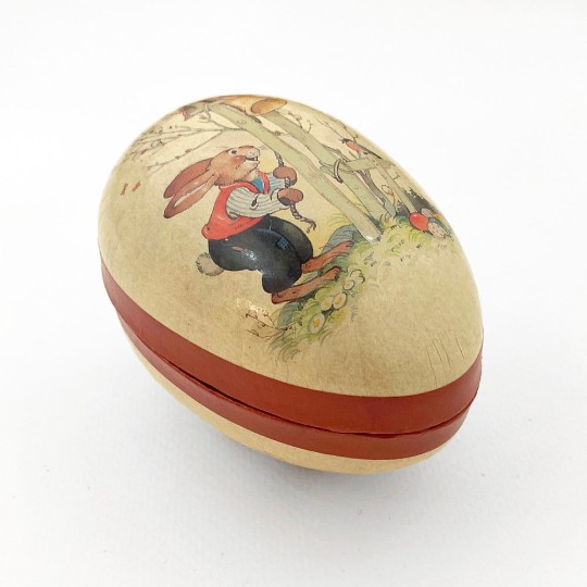 3-1/2" Papier Mache Bunny Ringing Bell Egg Container ~ Germany